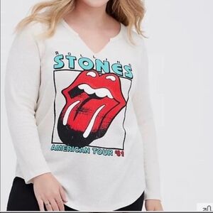 The Rollin Stones Graphic Waffle Top Long Sleeve Women White M/L Sexy Athleisure